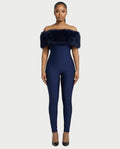 TRINA Off-Shoulder Faux Fur Trim Jumpsuit