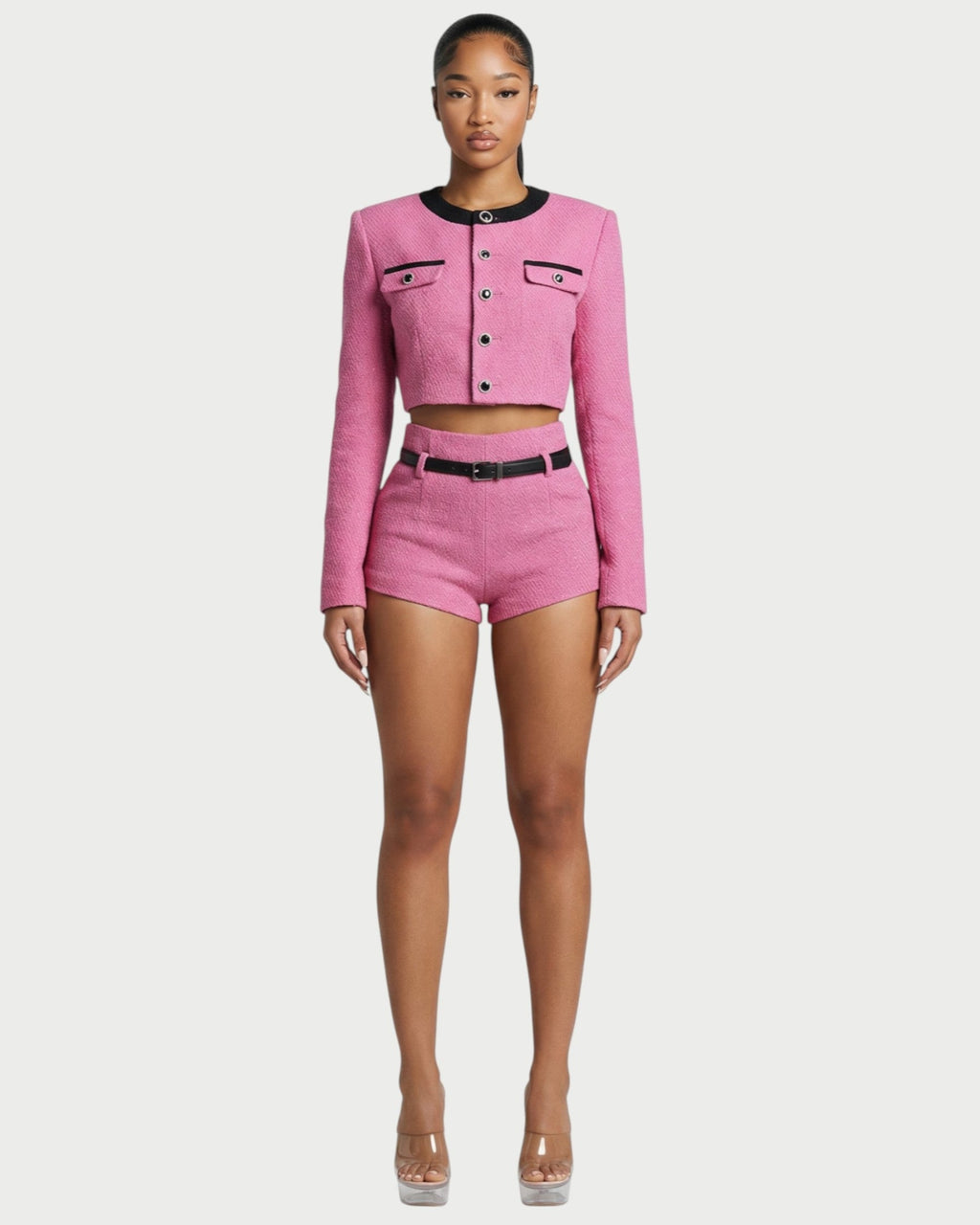 VELYA Cropped Jacket & High-Waist Mini Shorts Set