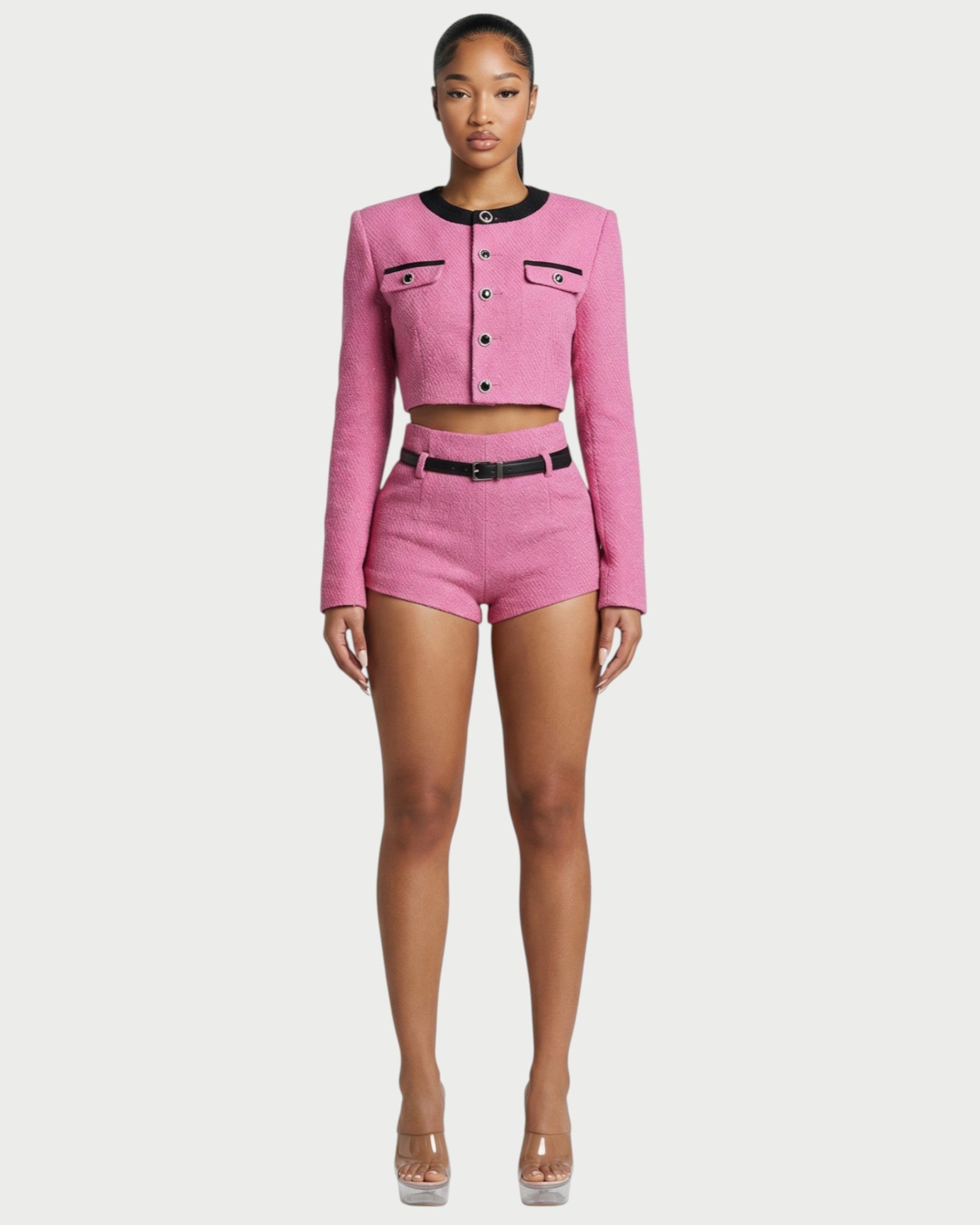 VELYA Cropped Jacket & High-Waist Mini Shorts Set