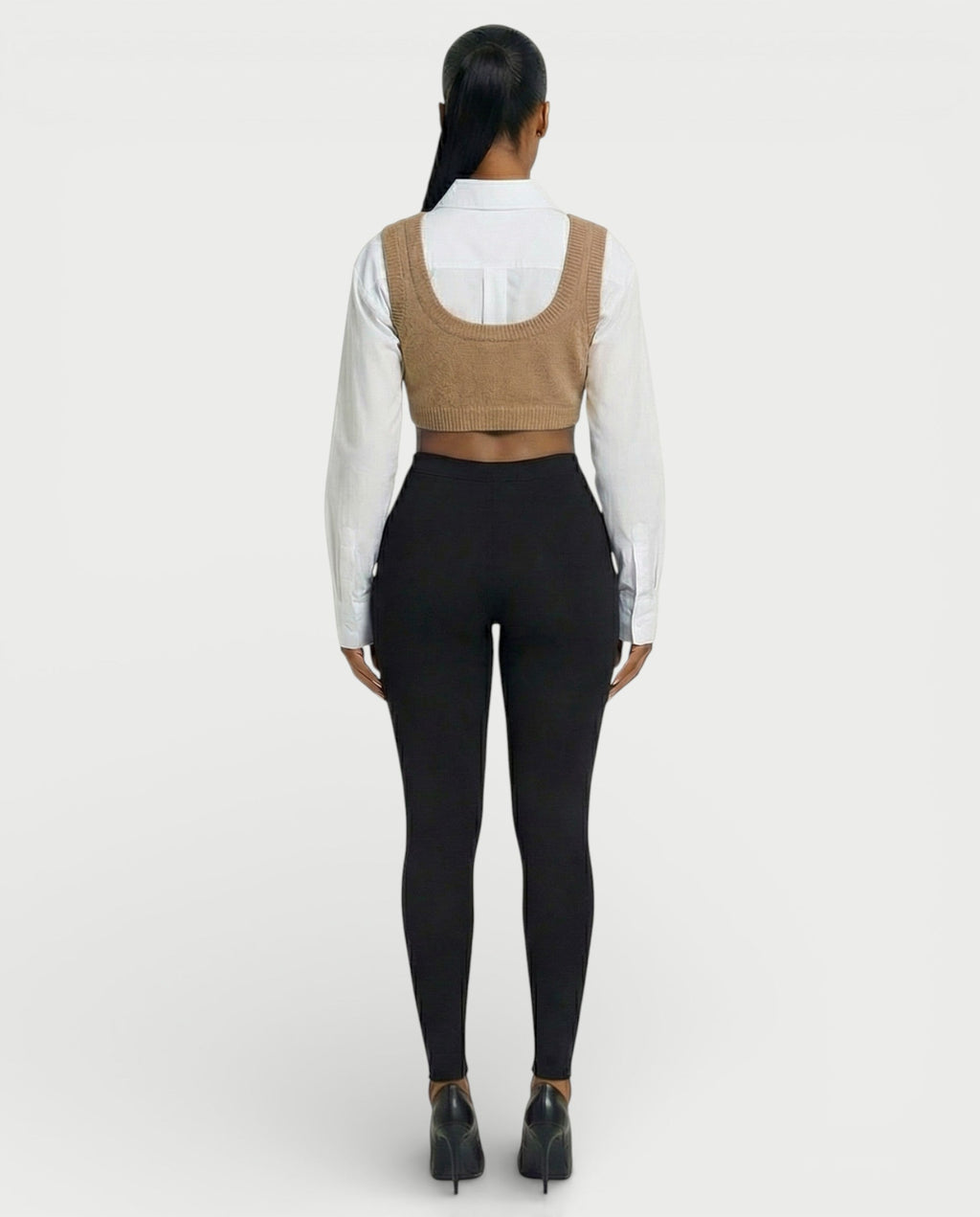 SARIEL Striped Long Sleeve Shirt & Knit Crop Top Set