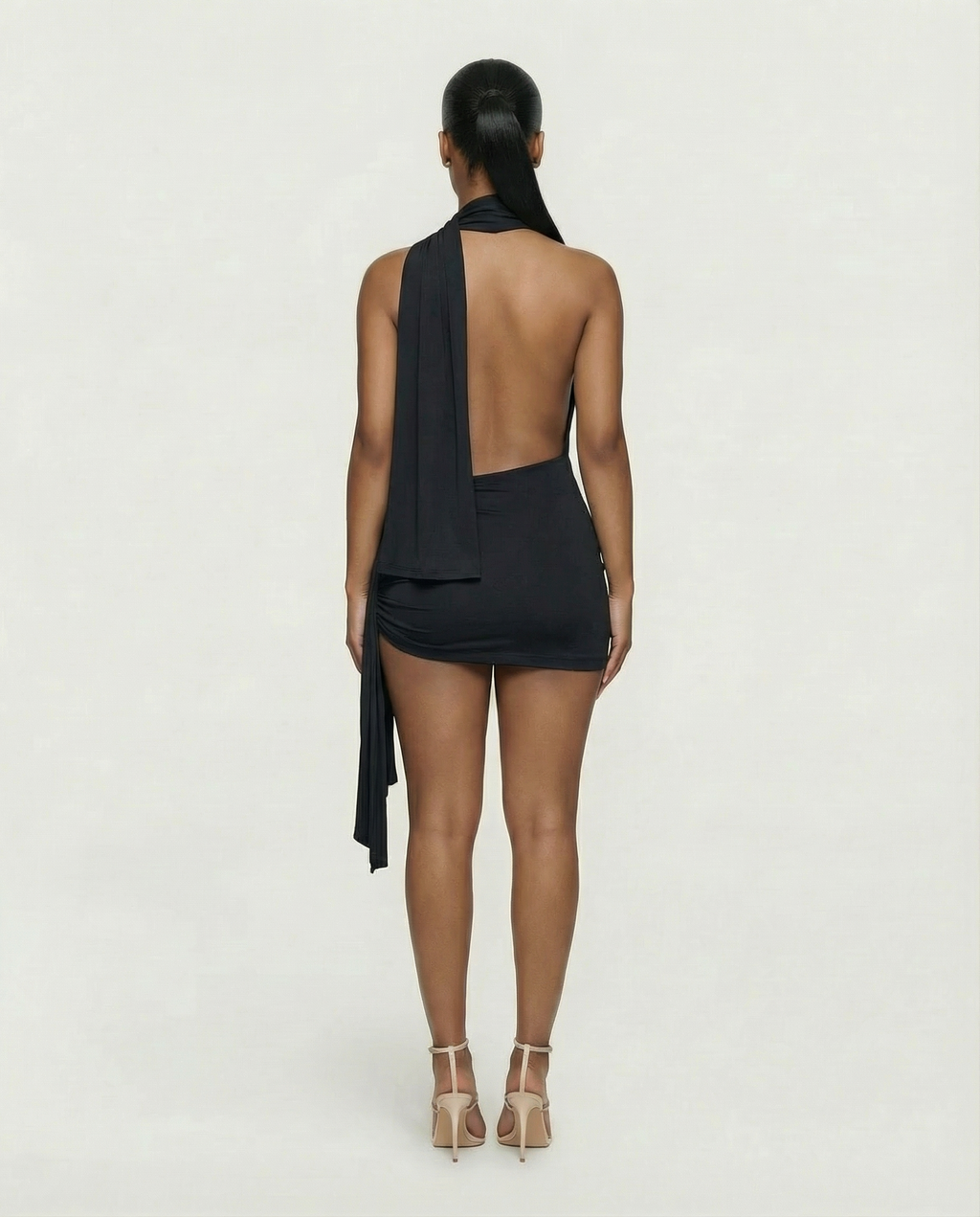 ZOLYN Halter Cut-Out Draped Mini Dress