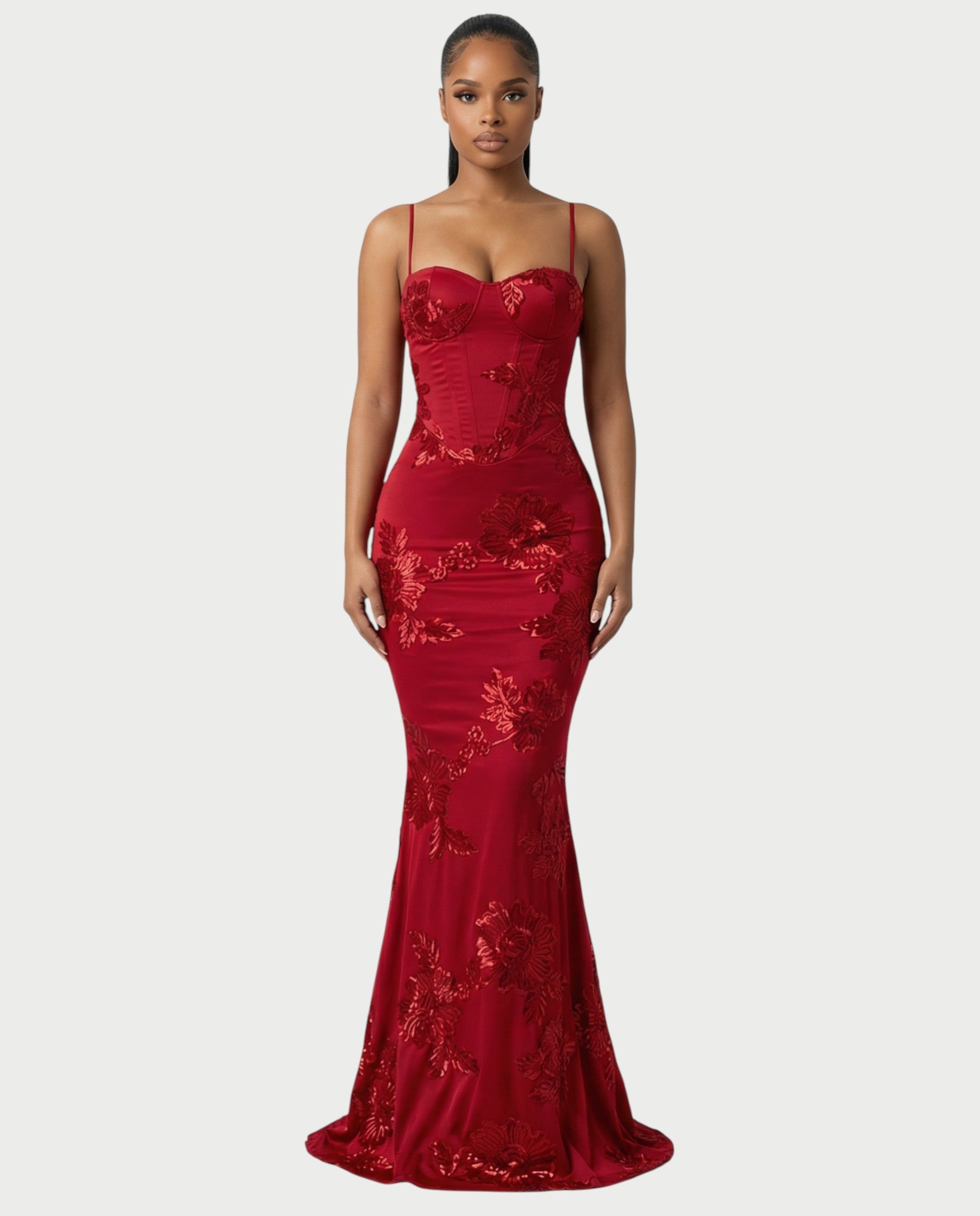 LIVARA Embroidered Floral Corset Maxi Dress