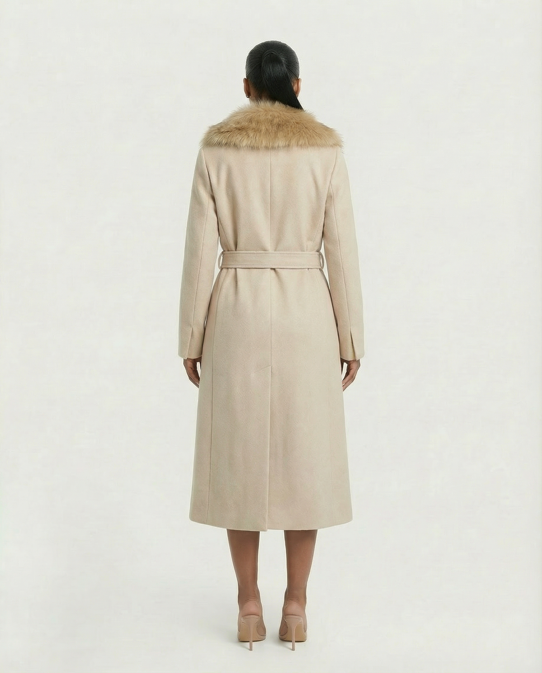 FLORINA Faux Fur Collar Wool Trench Coat