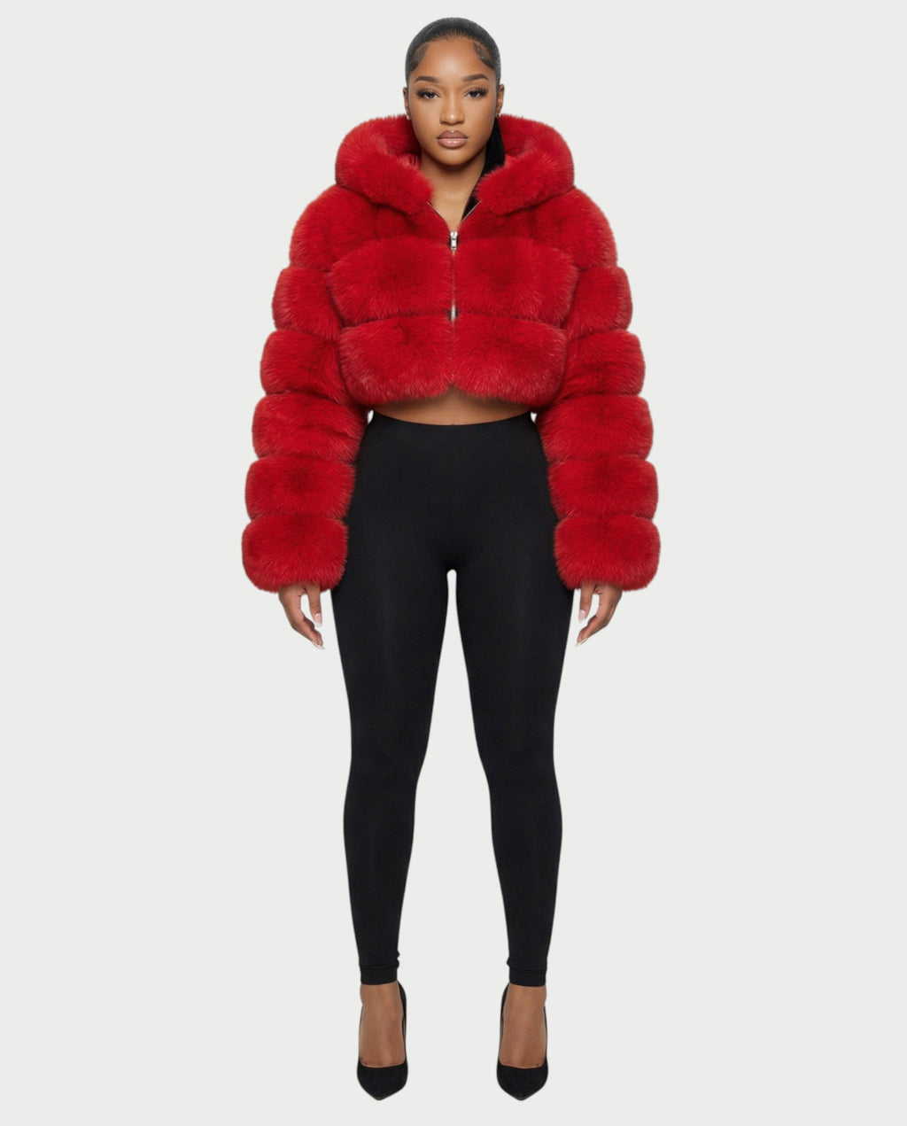 LIOREN Cropped Hooded Faux-Fur Puffer Jacket