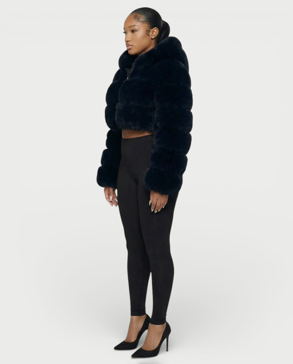 LIOREN Cropped Hooded Faux-Fur Puffer Jacket