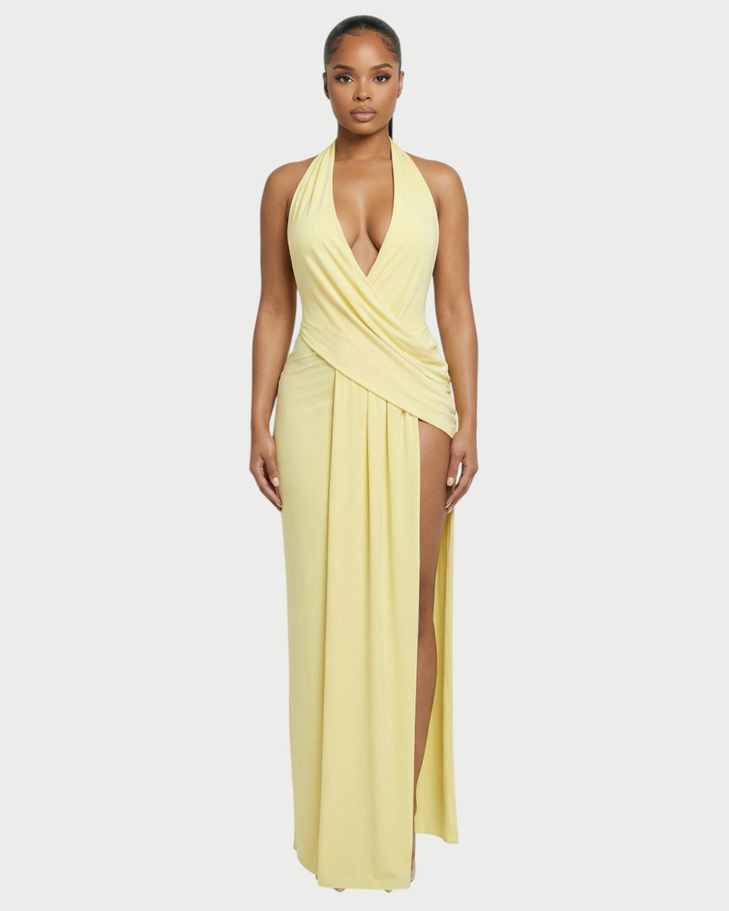 ERAYA Halter Neck Thigh-High Slit Maxi Dress