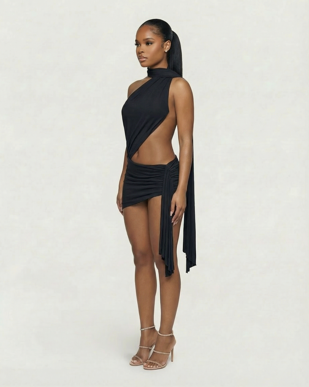 ZOLYN Halter Cut-Out Draped Mini Dress