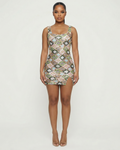 EVARA Geometric Sequin Slit Mini Dress