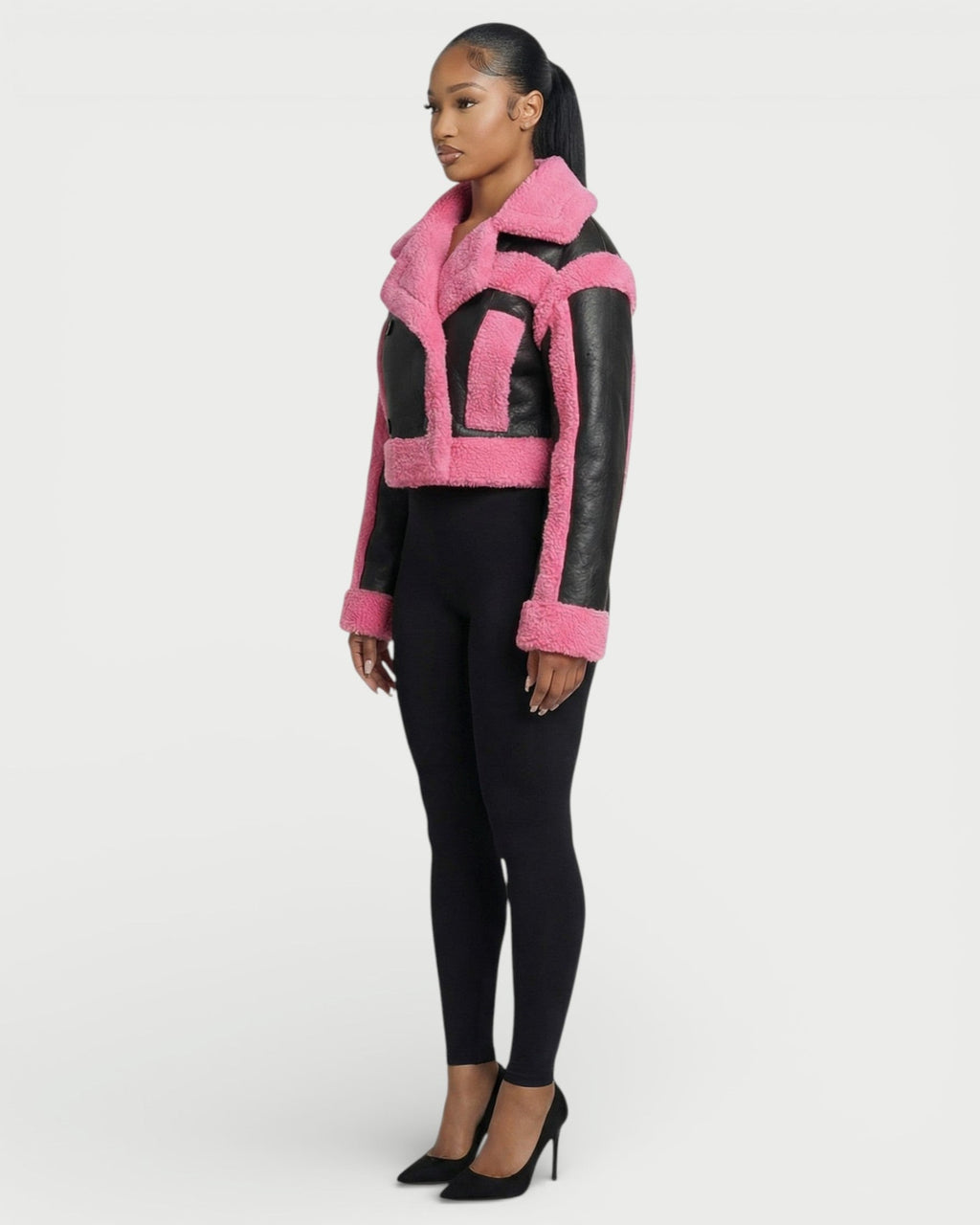 LIVIAN Faux-Shearling Panel Cropped Jacket