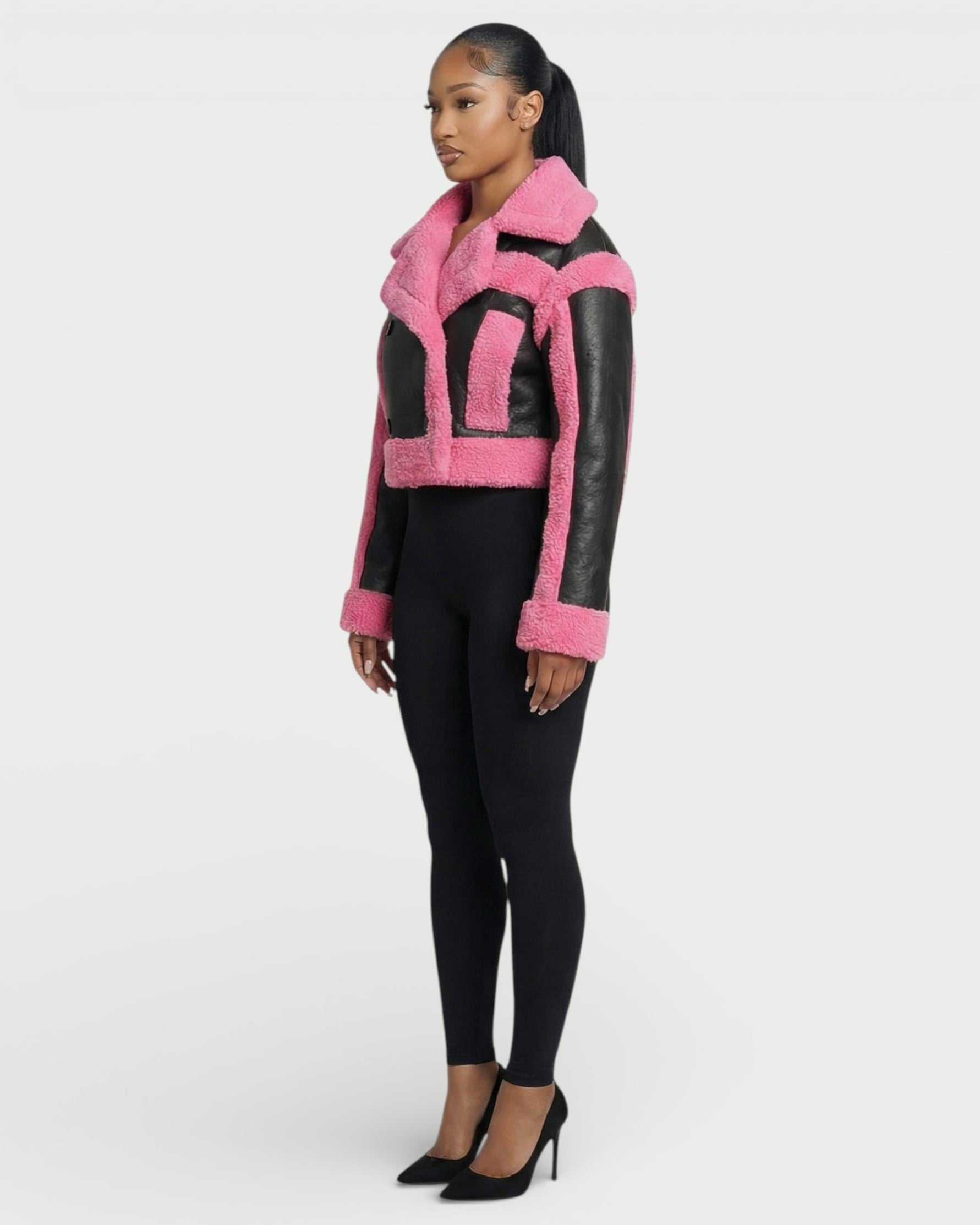 LIVIAN Faux-Shearling Panel Cropped Jacket
