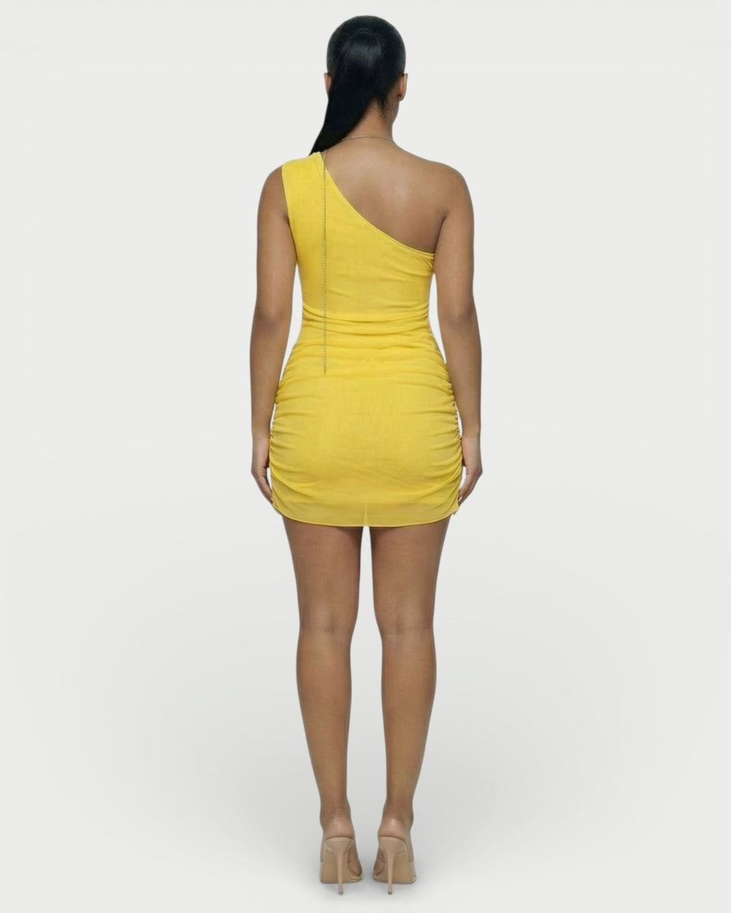 JUVIA Chain Detail Cut-Out Mesh Mini Dress