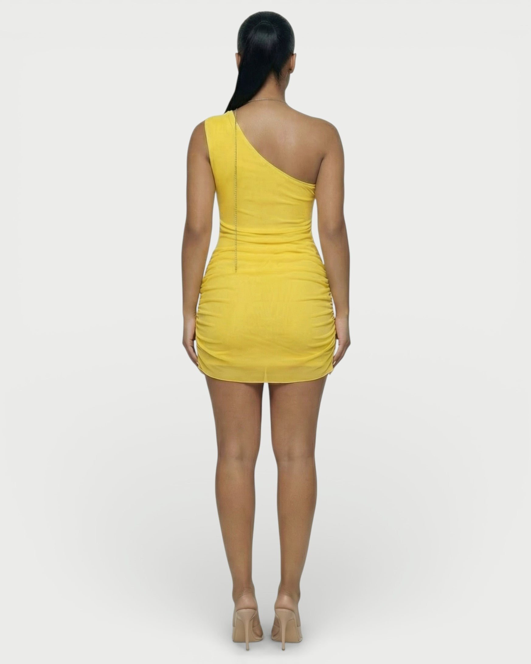 JUVIA Chain Detail Cut-Out Mesh Mini Dress