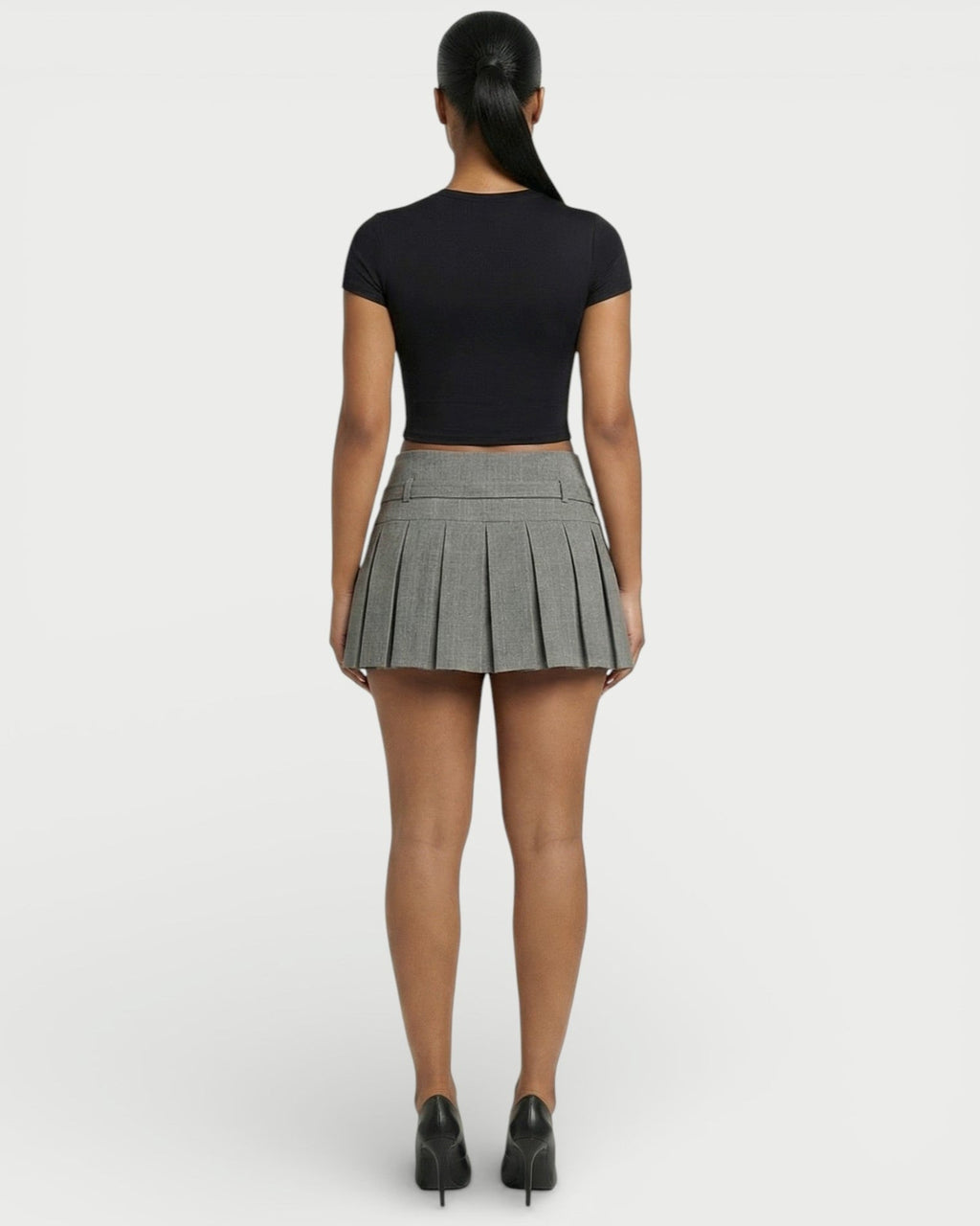 ANARA High-Waist Belted Pleated Mini Skirt