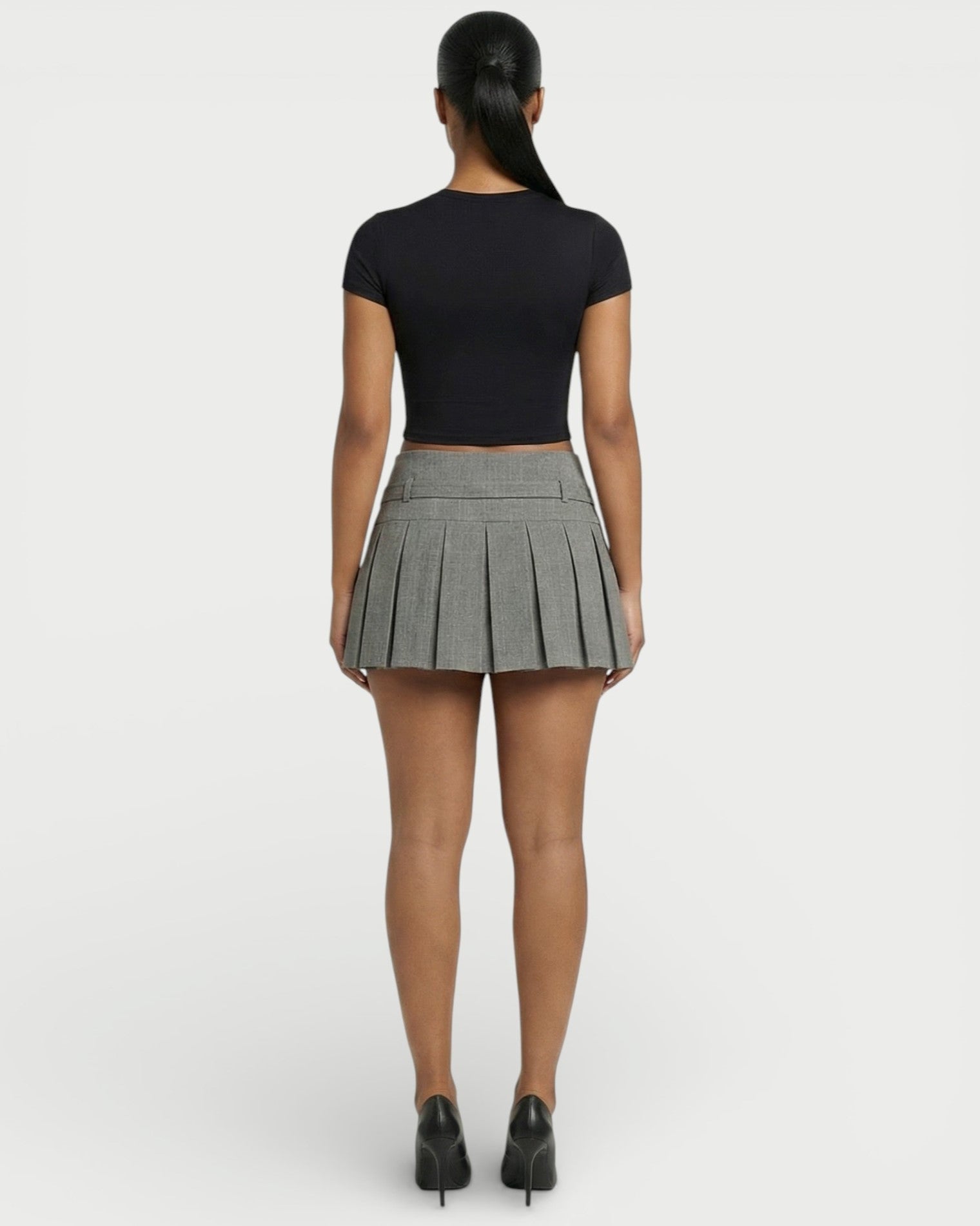 ANARA High-Waist Belted Pleated Mini Skirt