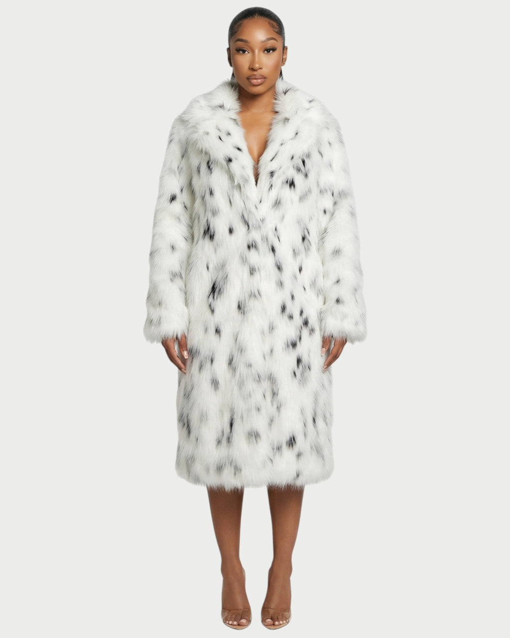 ARELYA Dalmatian Print Faux-Fur Midi Coat