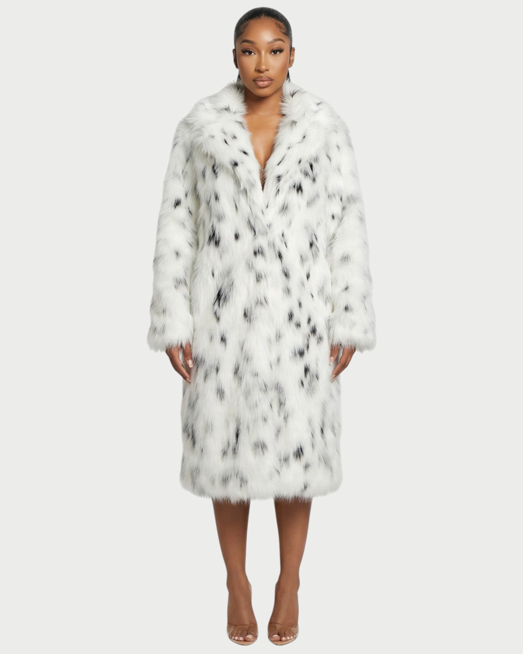 ARELYA Dalmatian Print Faux-Fur Midi Coat