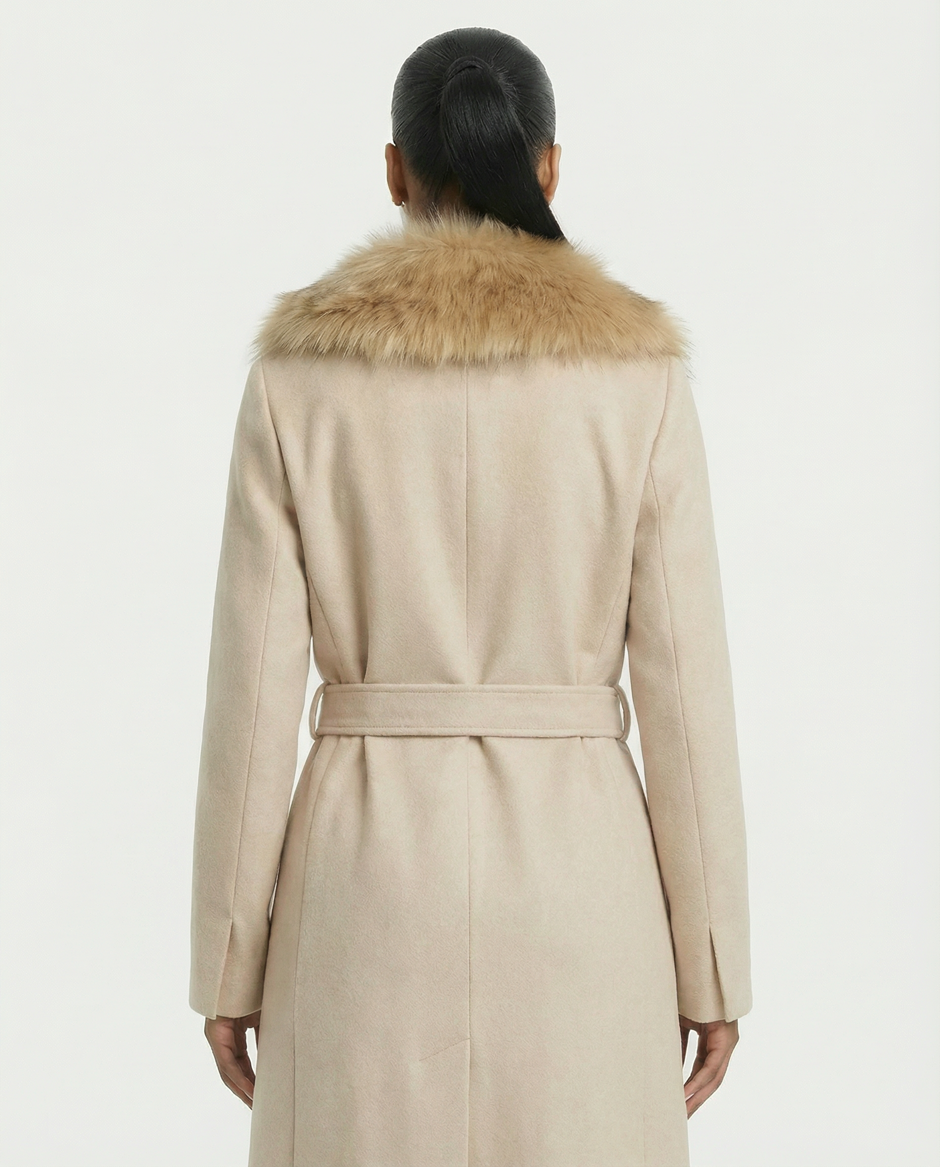 FLORINA Faux Fur Collar Wool Trench Coat