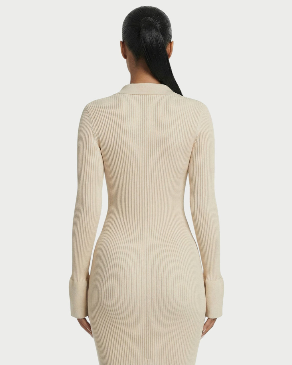 ELYSIA Ribbed Knit Collared Midi Dress