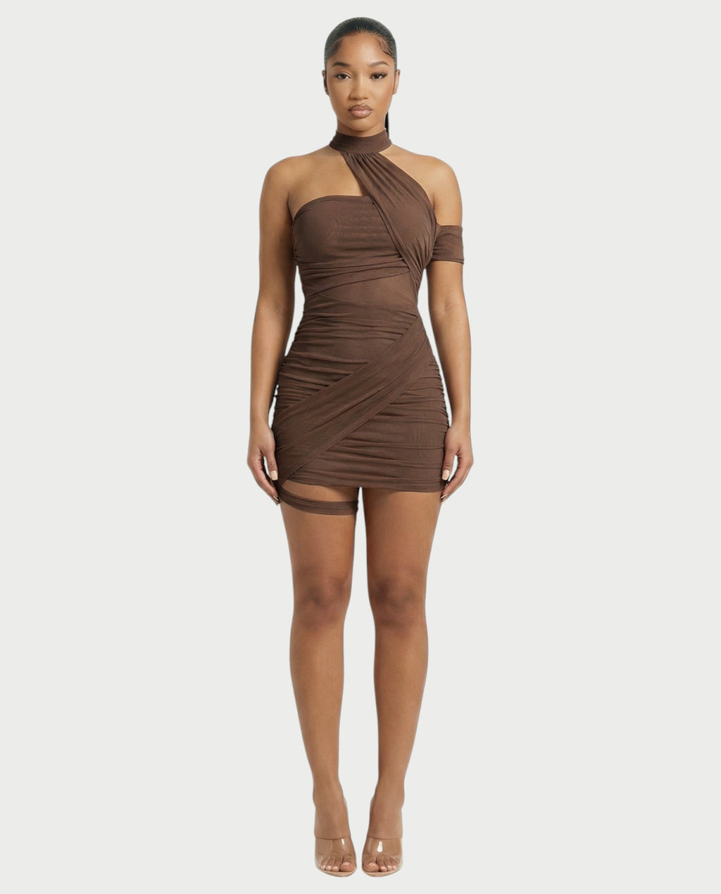 SONIA Draped Mesh Mini Dress
