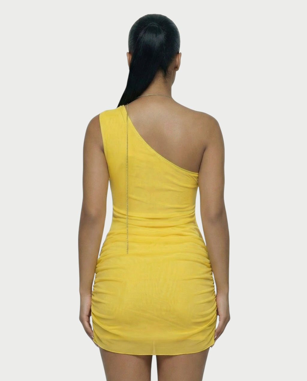 JUVIA Chain Detail Cut-Out Mesh Mini Dress