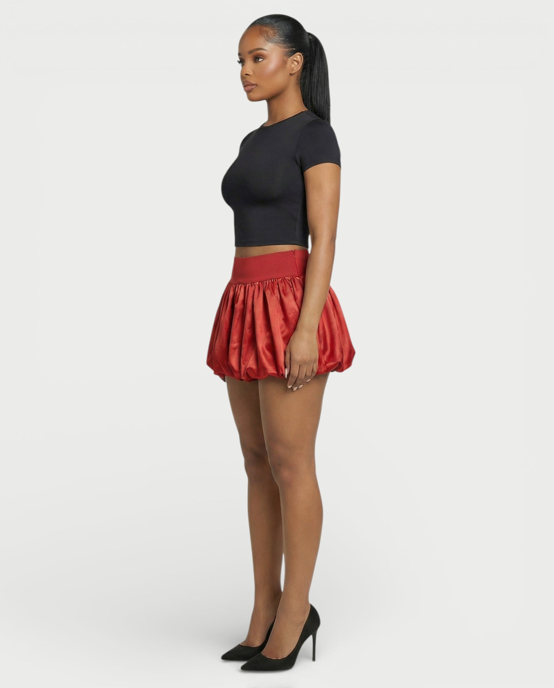ZARELA High-Waist Bubble Hem Mini Skirt