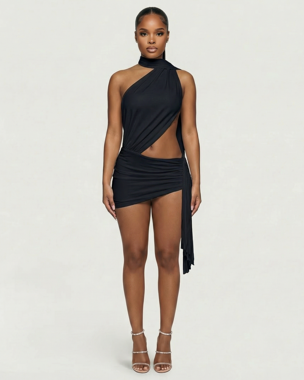 ZOLYN Halter Cut-Out Draped Mini Dress