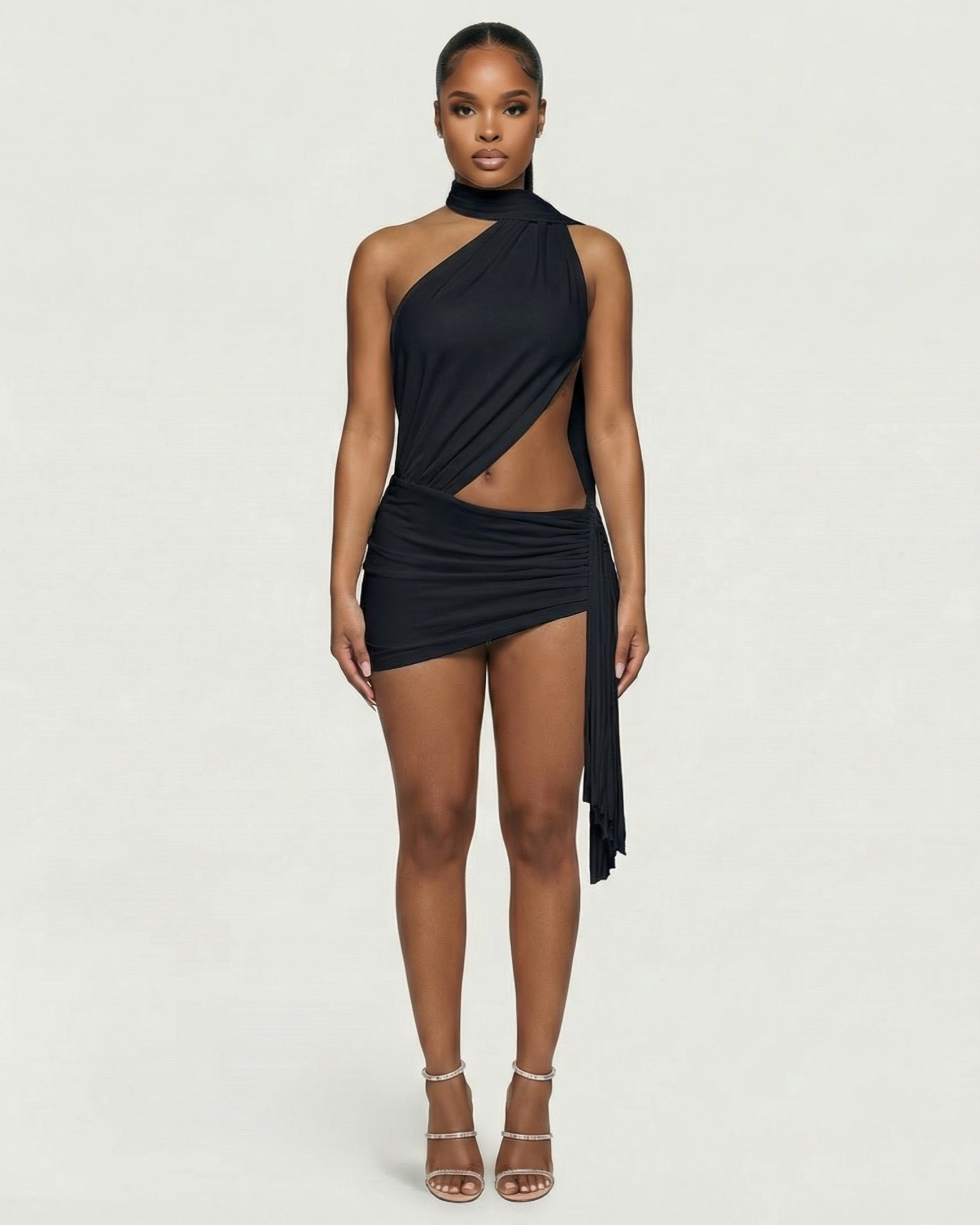 ZOLYN Halter Cut-Out Draped Mini Dress