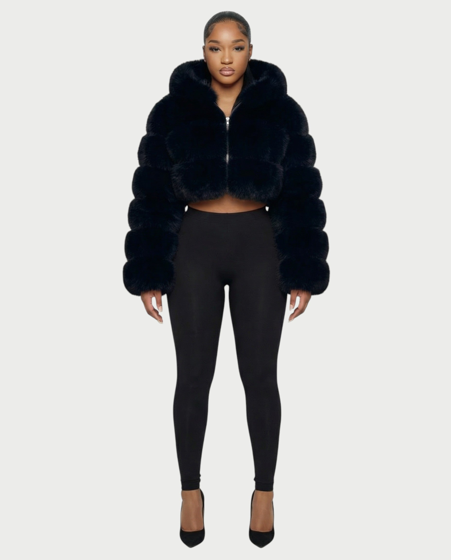 LIOREN Cropped Hooded Faux-Fur Puffer Jacket