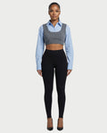SARIEL Striped Long Sleeve Shirt & Knit Crop Top Set