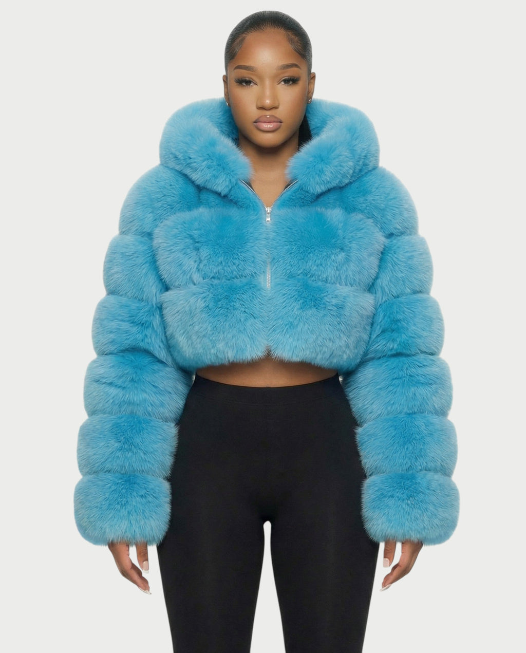 LIOREN Cropped Hooded Faux-Fur Puffer Jacket