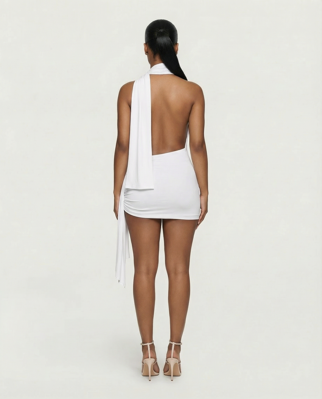 ZOLYN Halter Cut-Out Draped Mini Dress