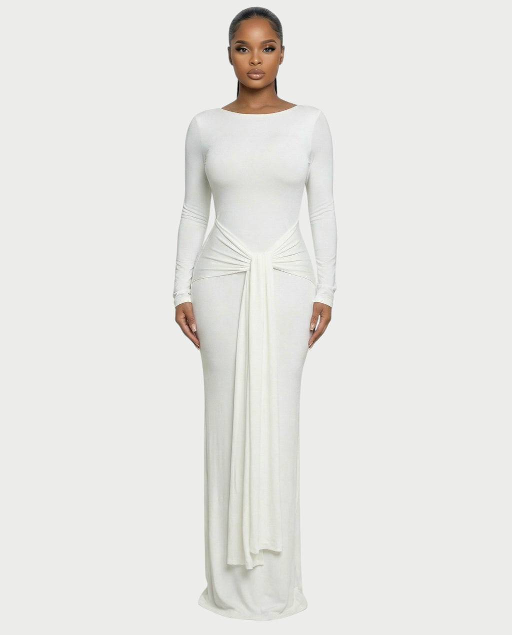 RENNA Draped Front Knot Backless Maxi Dress
