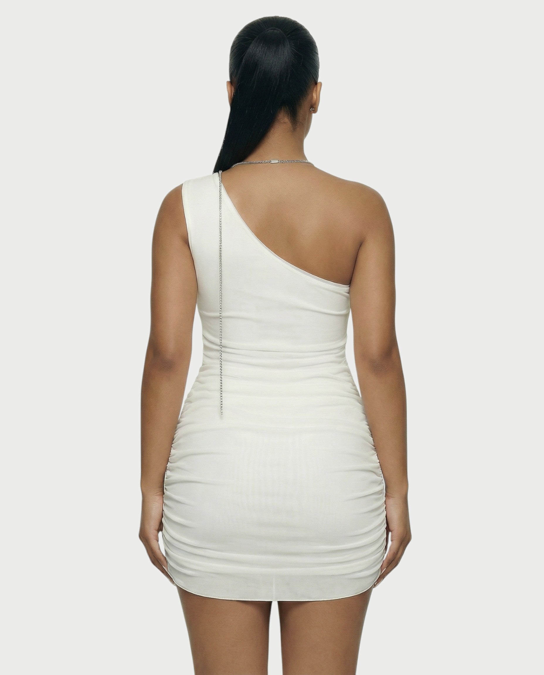 JUVIA Chain Detail Cut-Out Mesh Mini Dress