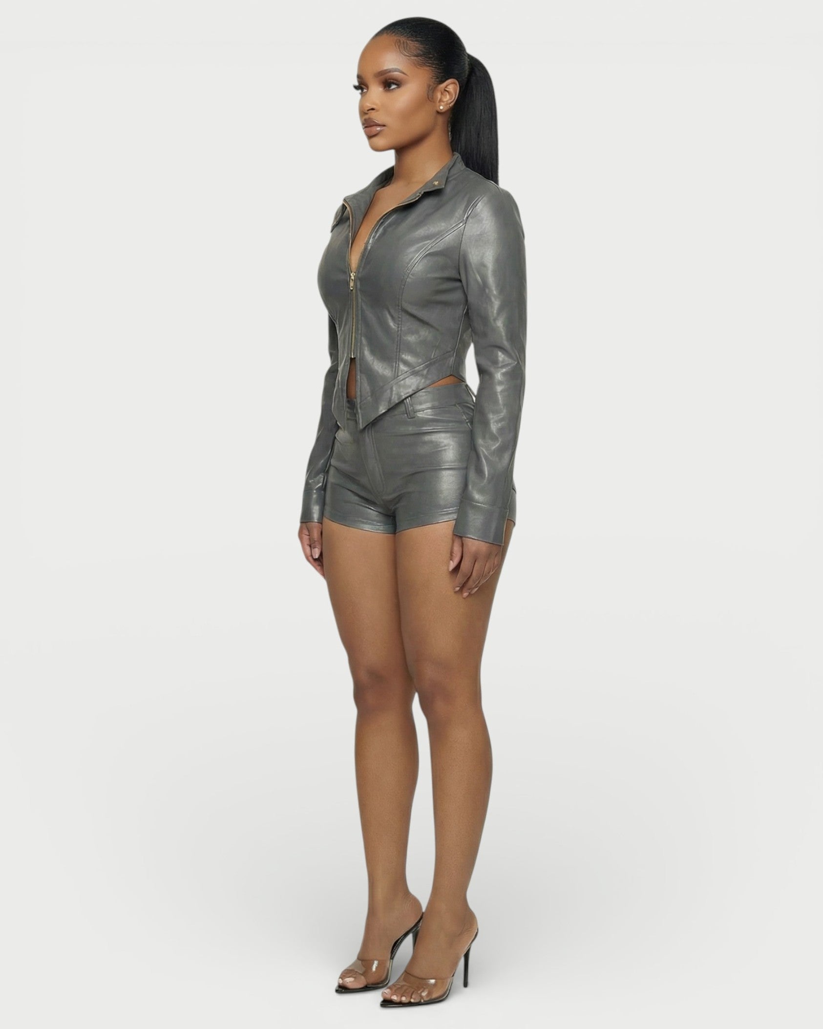 BRIXA Leather Jacket & High-Waist Shorts Set