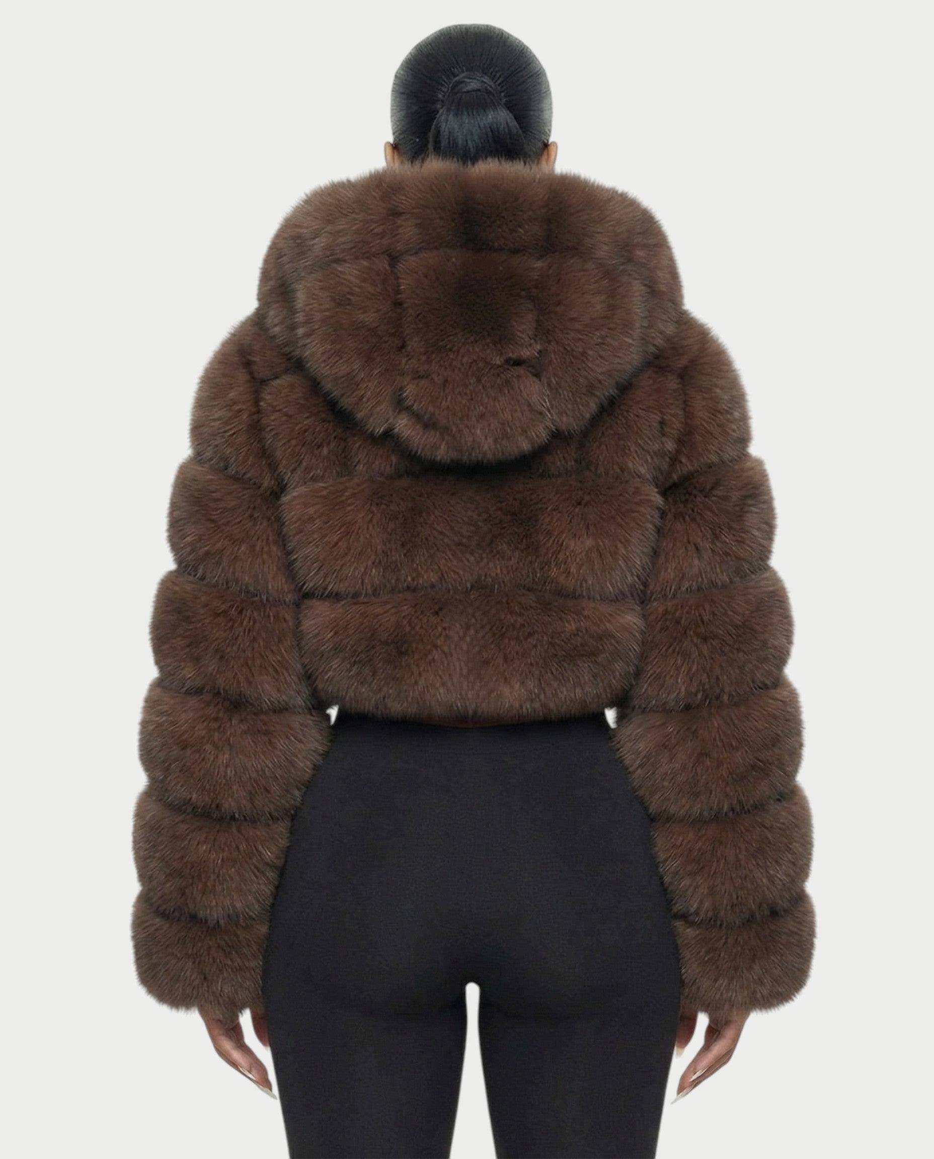 LIOREN Cropped Hooded Faux-Fur Puffer Jacket