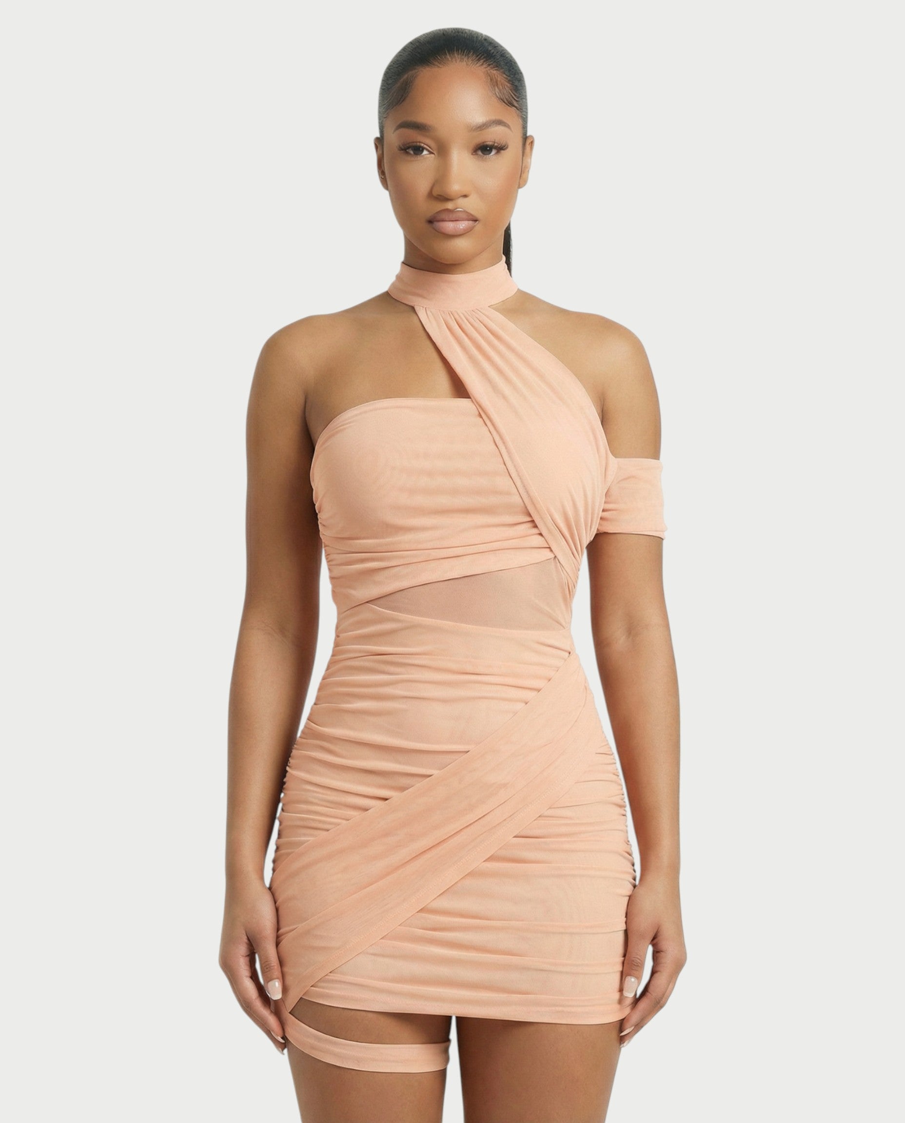 SONIA Draped Mesh Mini Dress