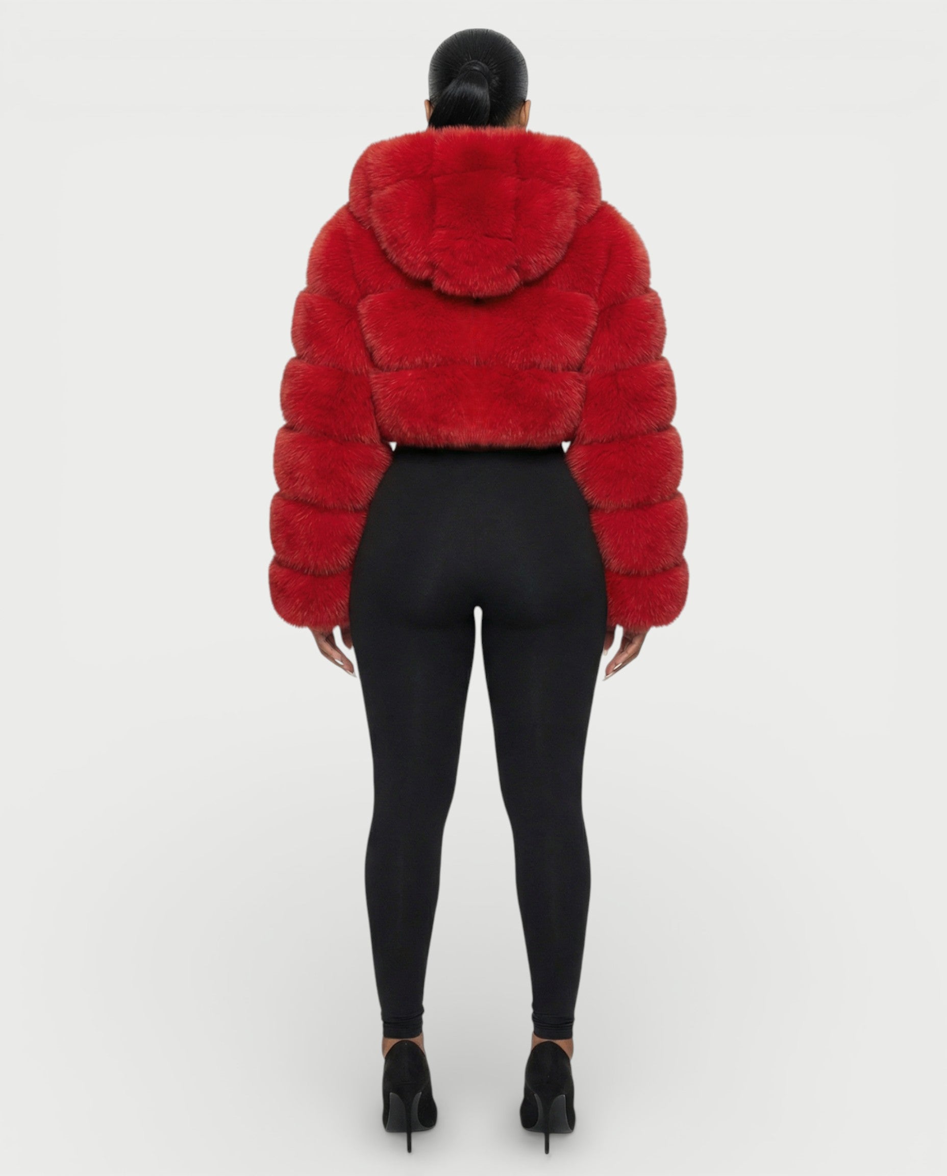 LIOREN Cropped Hooded Faux-Fur Puffer Jacket