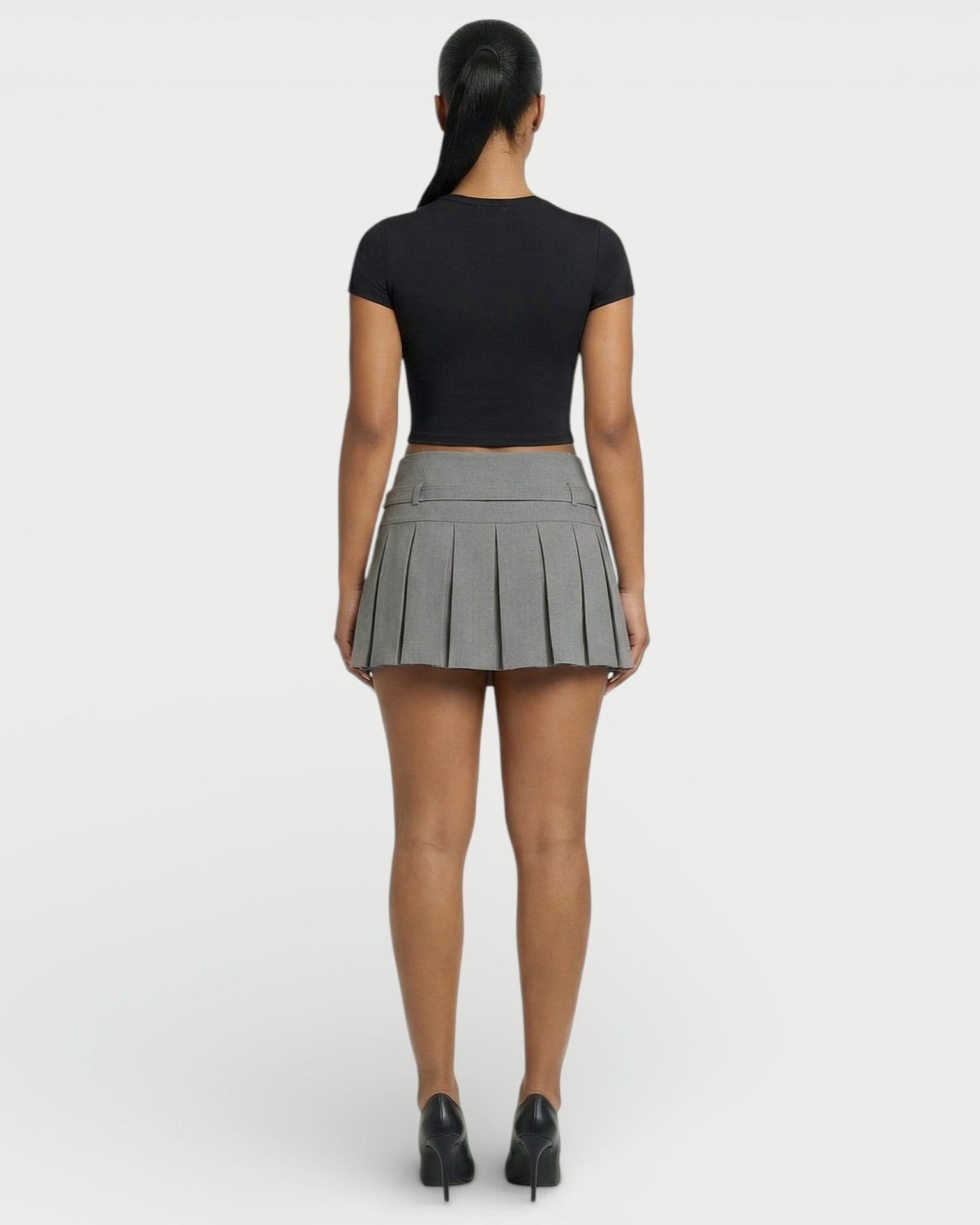 ANARA High-Waist Belted Pleated Mini Skirt