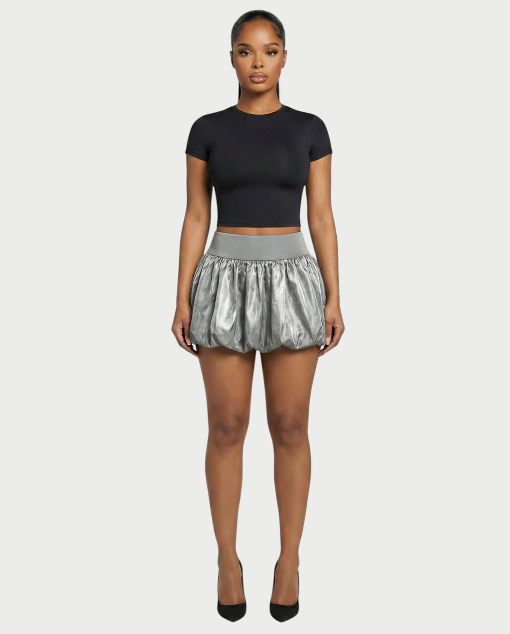 ZARELA High-Waist Bubble Hem Mini Skirt