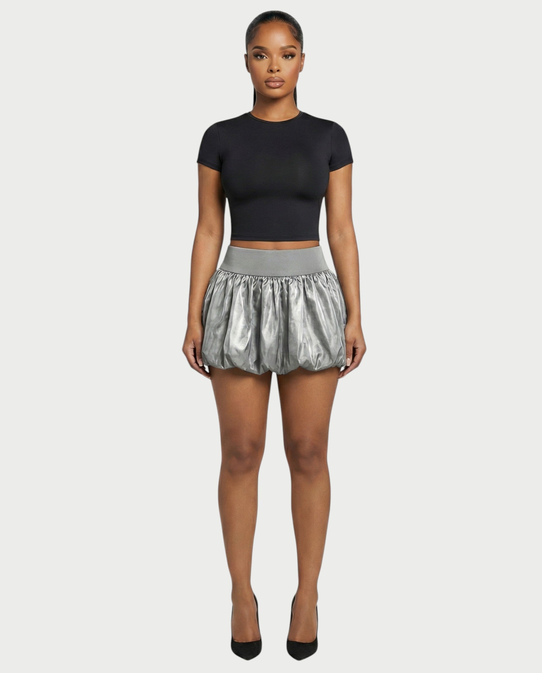 ZARELA High-Waist Bubble Hem Mini Skirt
