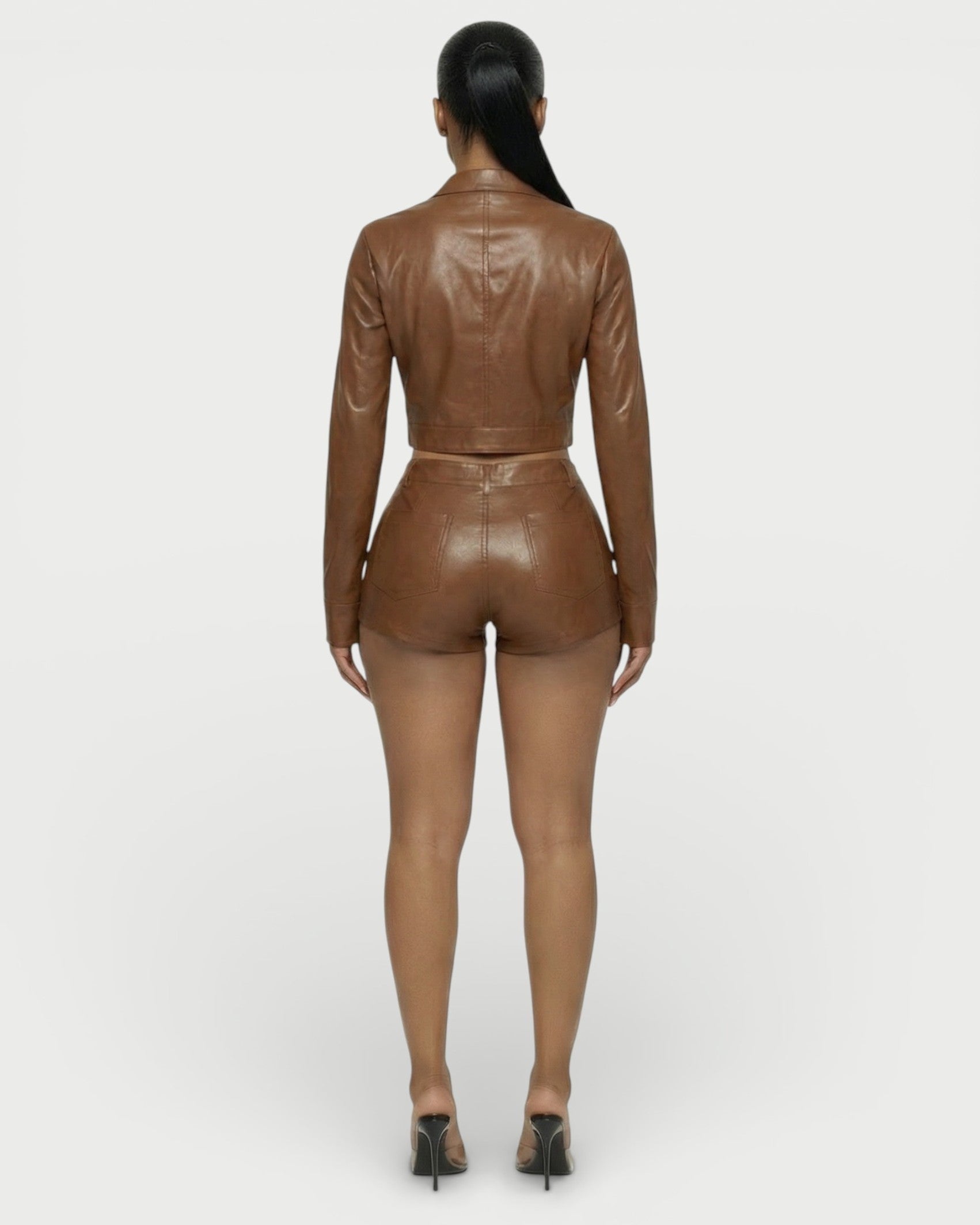 BRIXA Leather Jacket & High-Waist Shorts Set