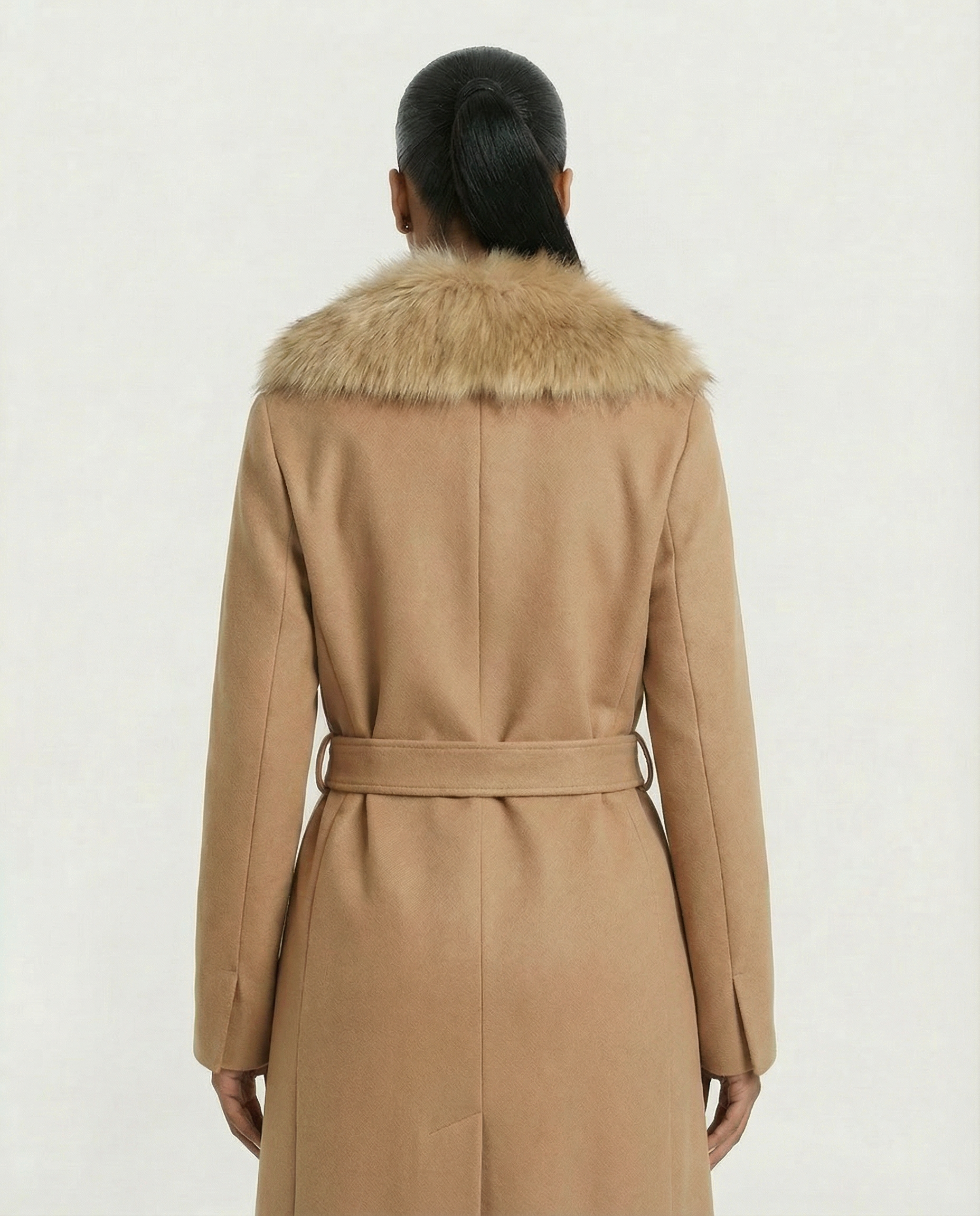 FLORINA Faux Fur Collar Wool Trench Coat