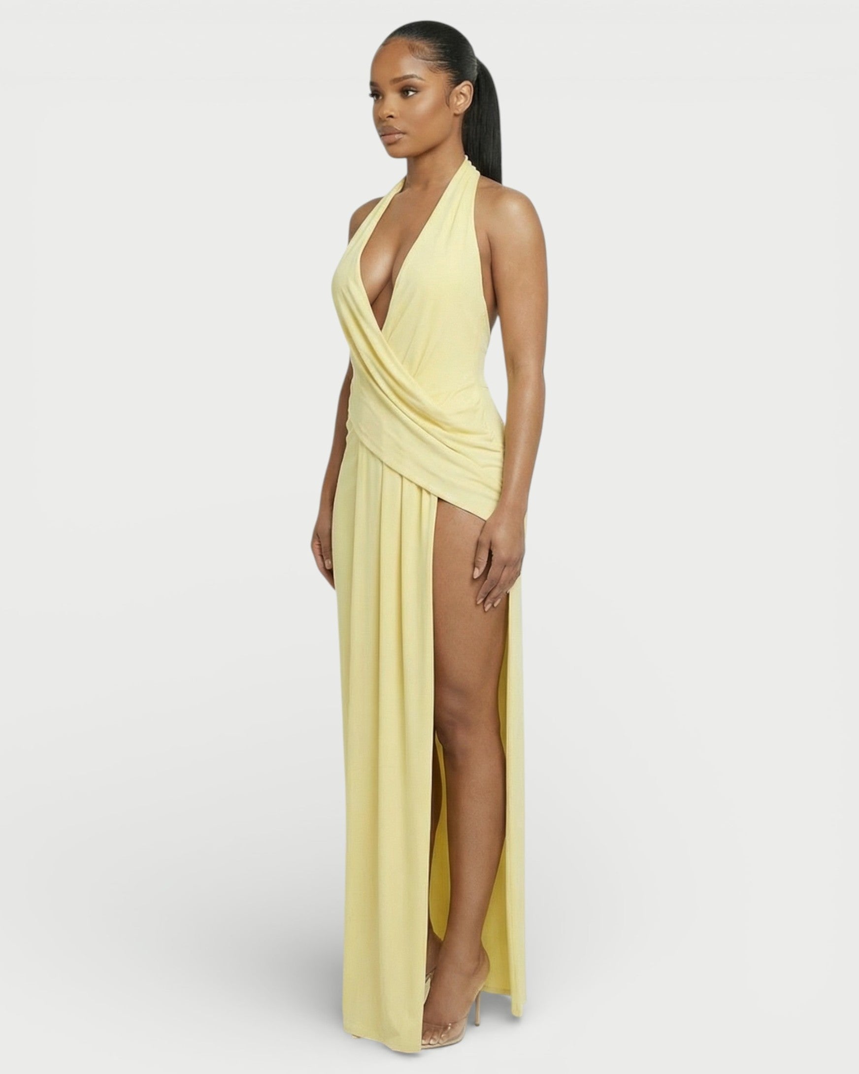 ERAYA Halter Neck Thigh-High Slit Maxi Dress