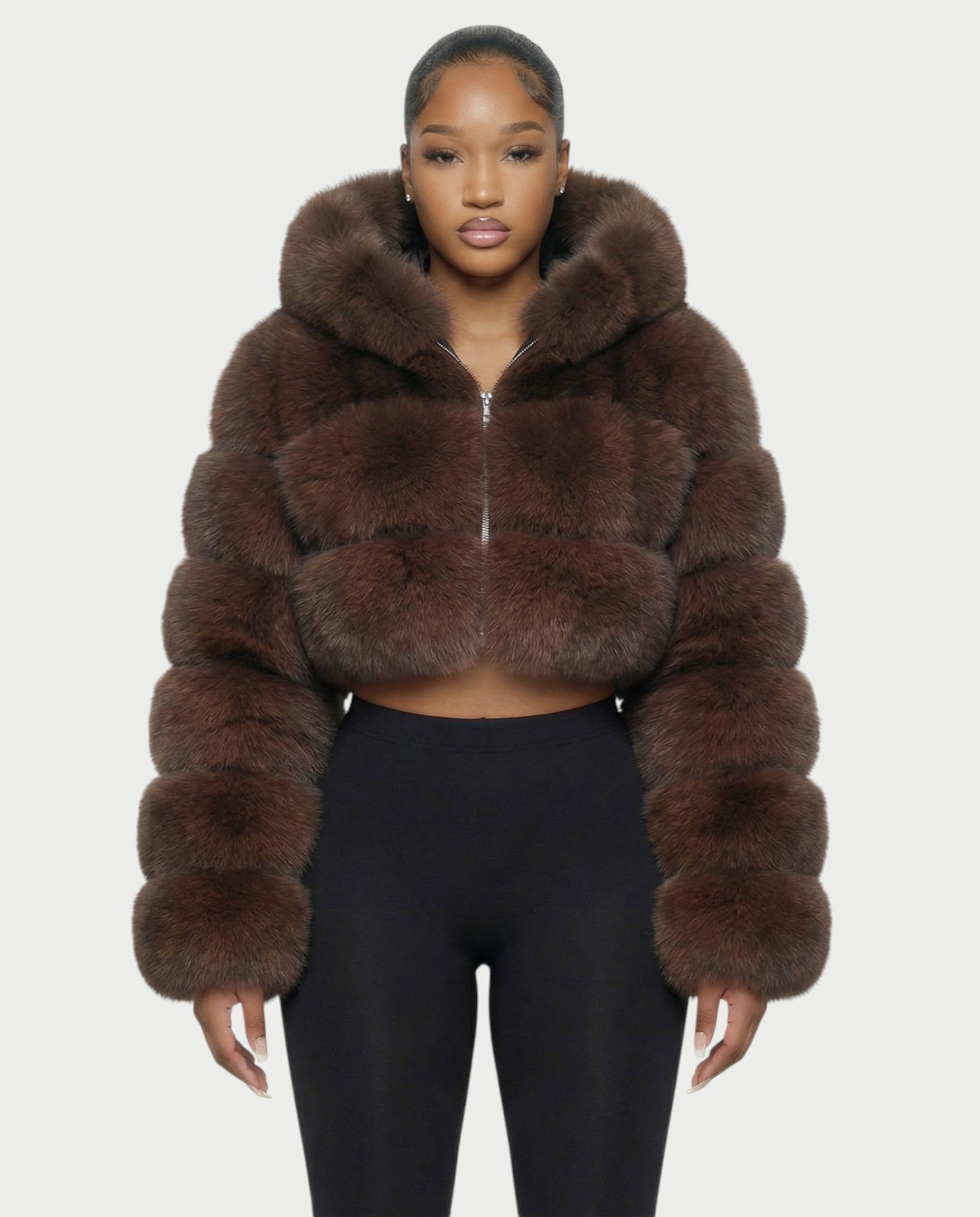 LIOREN Cropped Hooded Faux-Fur Puffer Jacket
