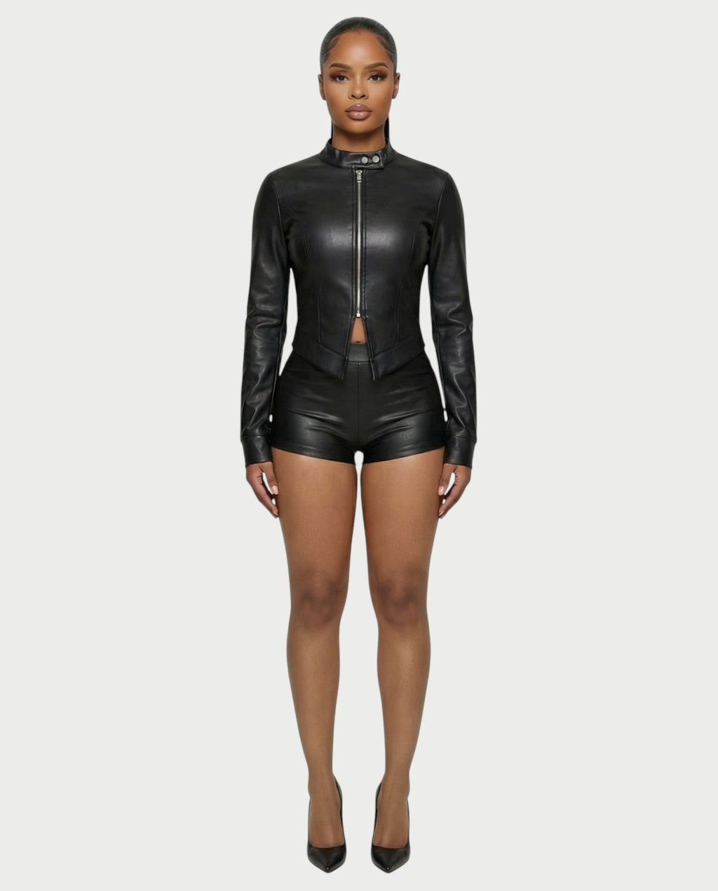 ZIVARA Zip-Up Top & High-Waist Shorts Set