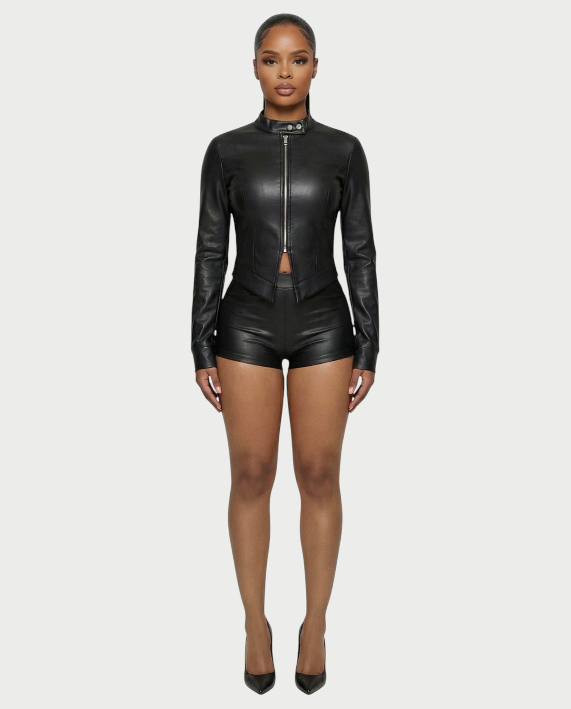 ZIVARA Zip-Up Top & High-Waist Shorts Set