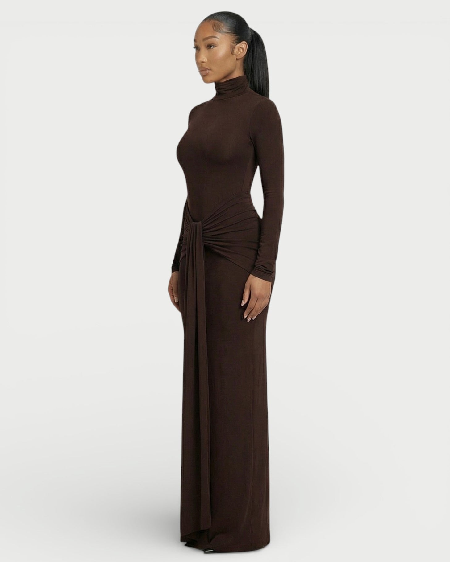 SERAYA Turtleneck Long-Sleeve Maxi Dress