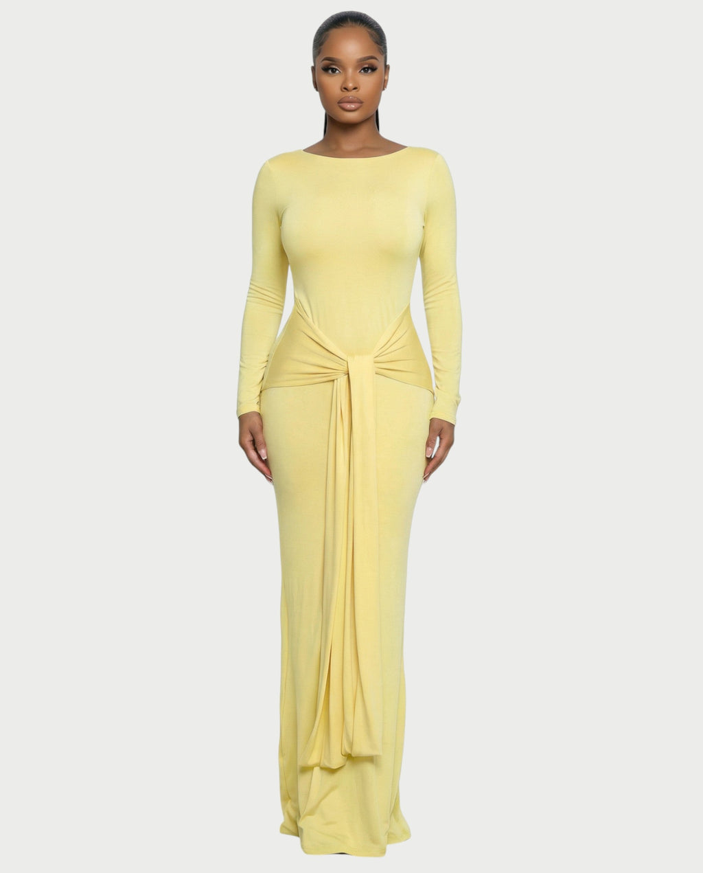 RENNA Draped Front Knot Backless Maxi Dress