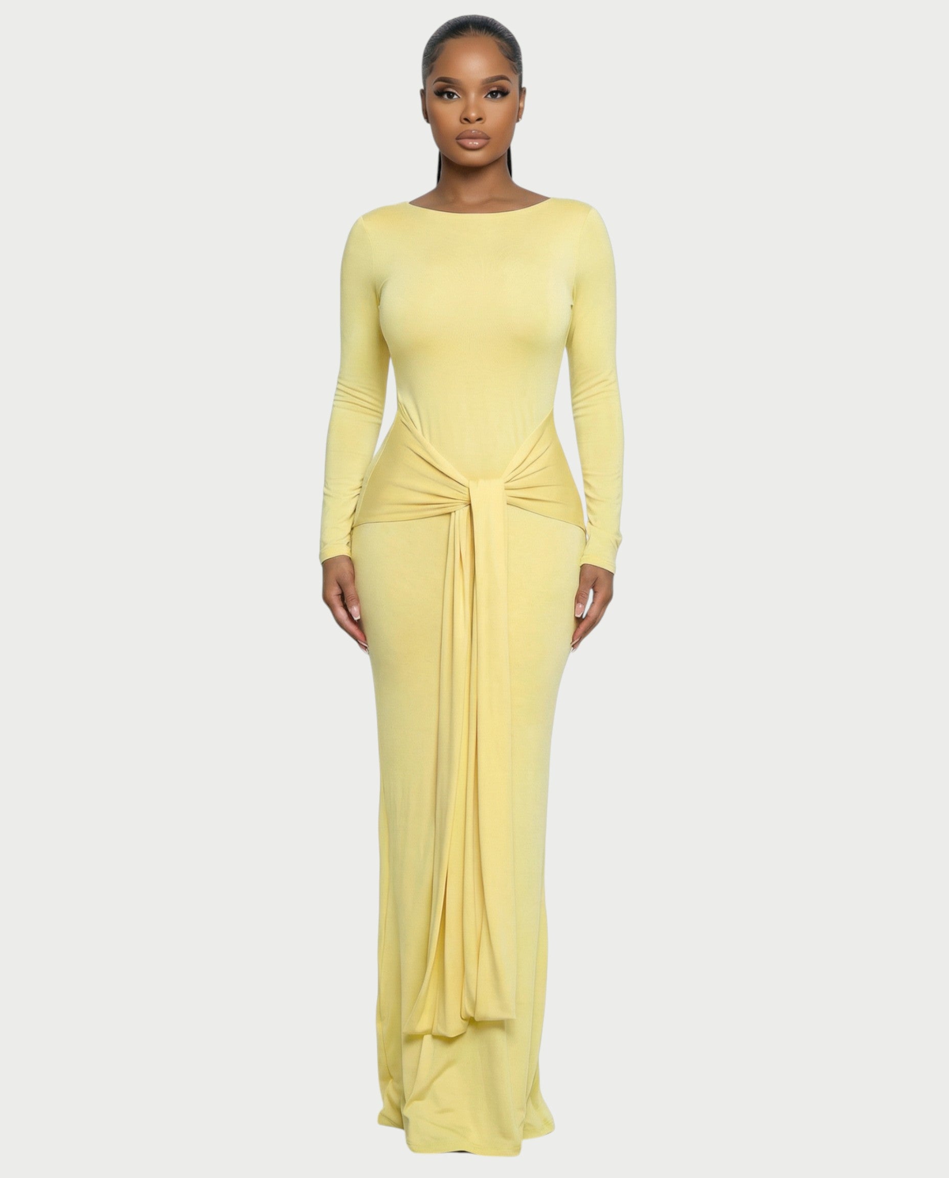 RENNA Draped Front Knot Backless Maxi Dress