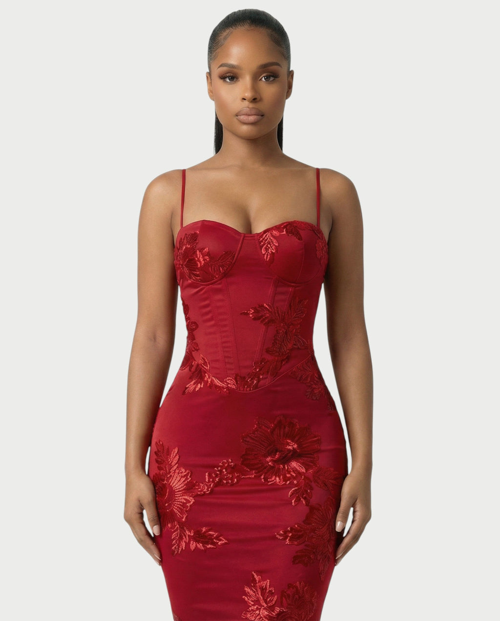 LIVARA Embroidered Floral Corset Maxi Dress